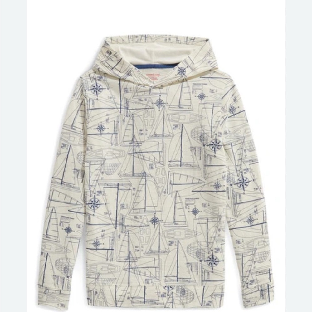 Vineyard Vines Boys Island Hoodie LS T-Shirt Blueprint Marshmallow Size M